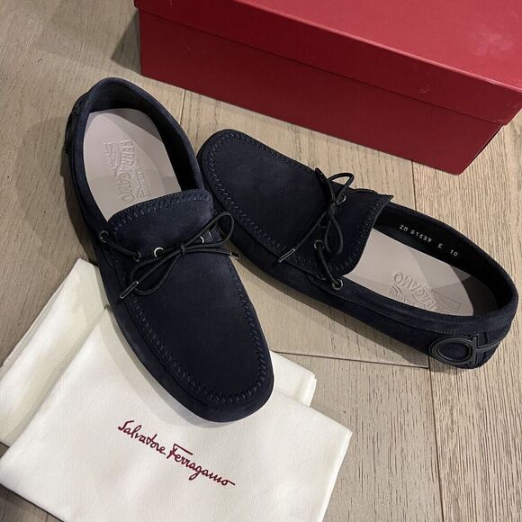 Salvatore Ferragamo Atlante Navy Suede Men Drivers Loafers 10 E NEW main image 4